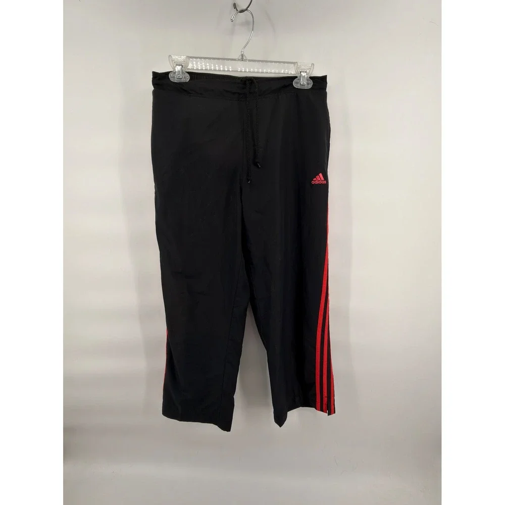 Vintage Adidas Track Pants Medium‎ Black Red 3 Stripe Mesh Lining Windbreaker 05